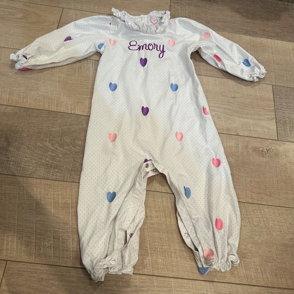 Baby Romper With "Emory" Embroidery 24M CeCe & Lou Polka Dot & Heart Design Ruff